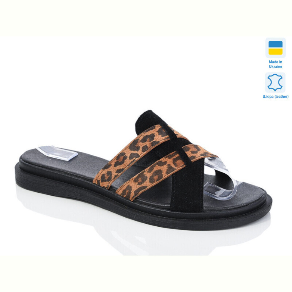 Шлепки Sali 502-19 лео-чорний з.