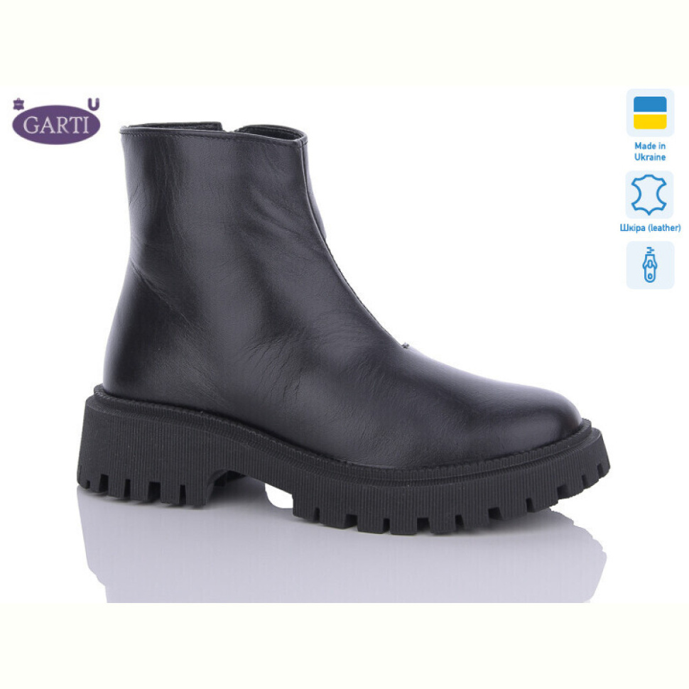 Ботинки Garti 6723 чорна шкіра байка