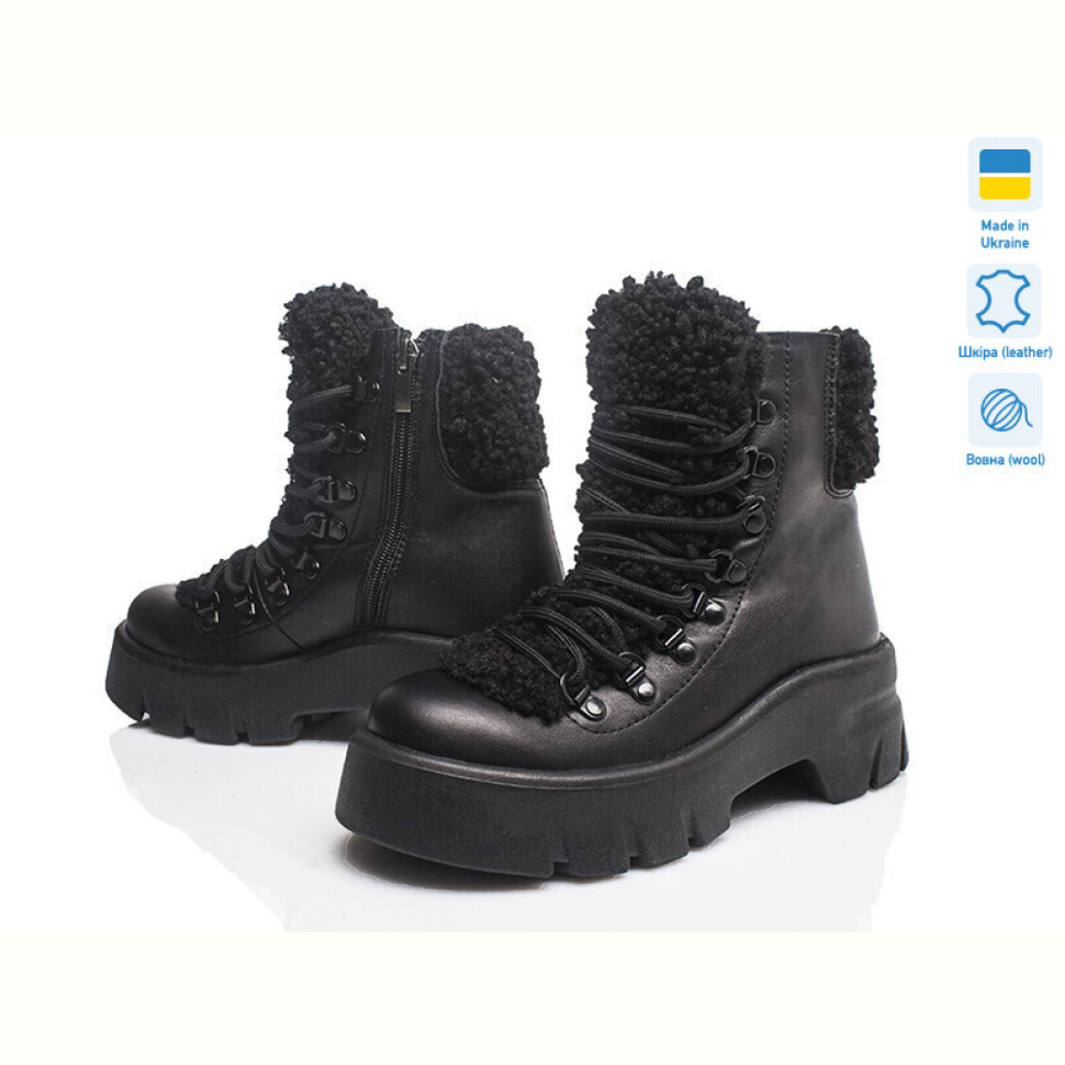 Ботинки Prime-Opt Paradize T-555 чорна шкіра зима(36-39)