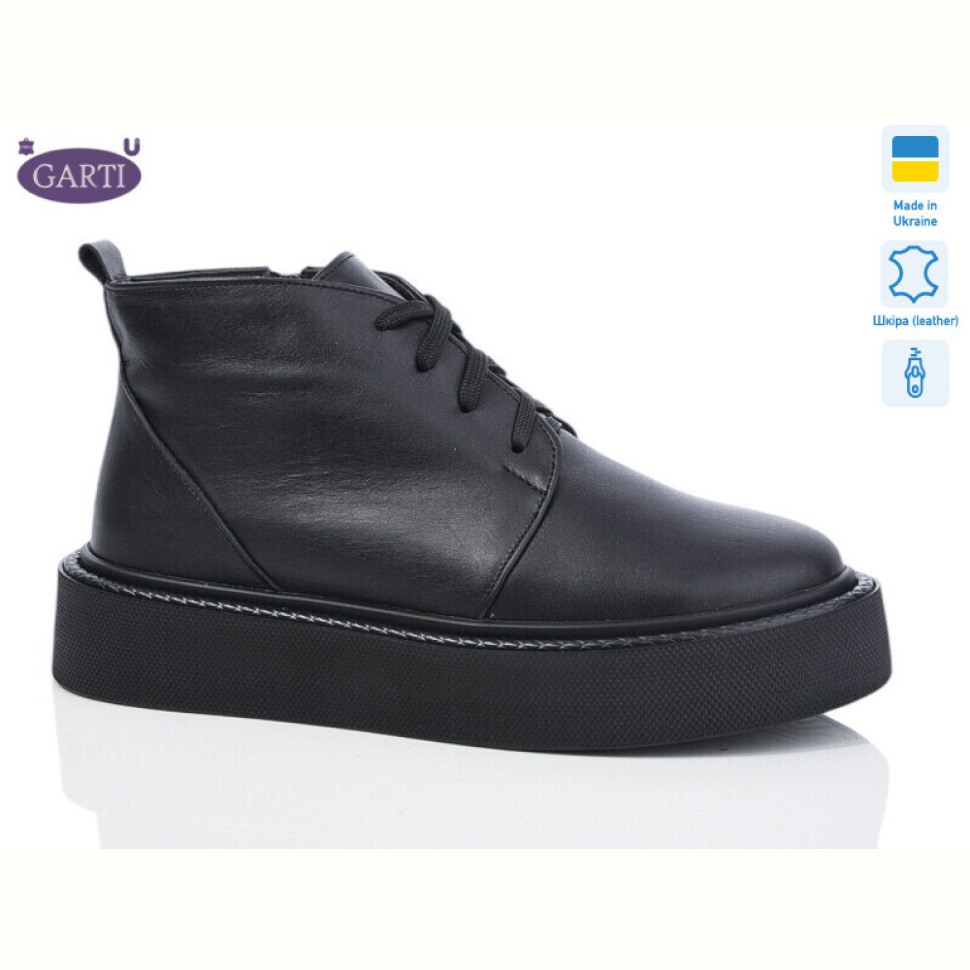Ботинки Garti 293 чорна шкіра хутро